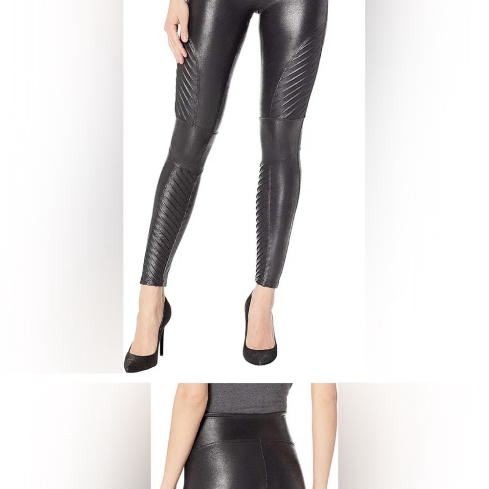 SPANX  NWOT Moto Style Shiny Black Faux Leather  Leggings size small/P